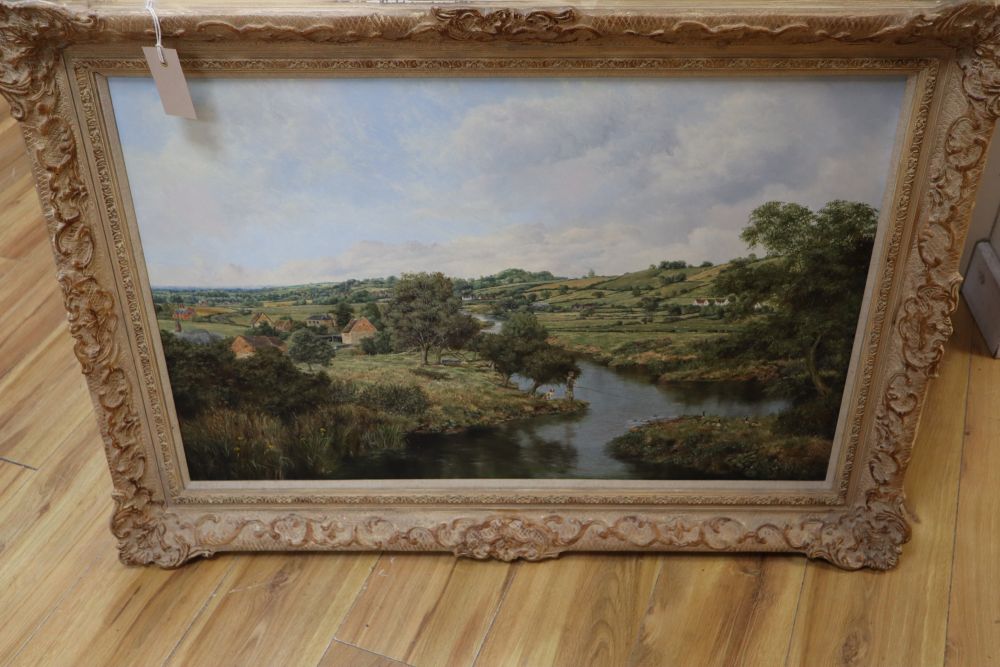 Brian Tovey (1943-), oil on canvas, Fishing on the Stour at Grimscote, signed and dated 65, 50 x 75cm